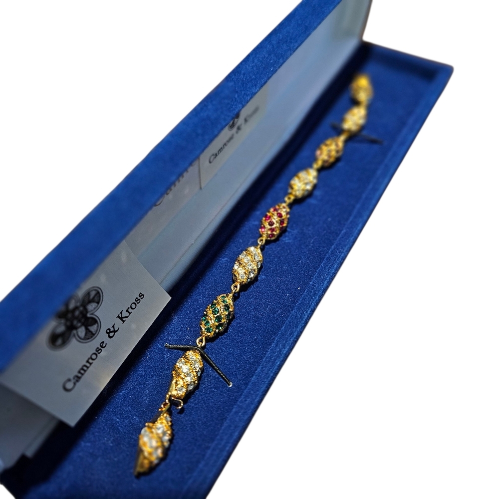 Vintage Camrose Kross JBK Gold Tone Rhinestone Bracelet New In Box